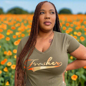 Fresher V Neck Tee - Olive/Orange Blend