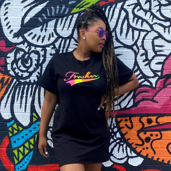 Fresher Mini Cut T Shirt Dress - Black/Neon THEFRESHERBRAND Fresher Mini Cut T Shirt Dress - Black/Neon THEFRESHERBRAND